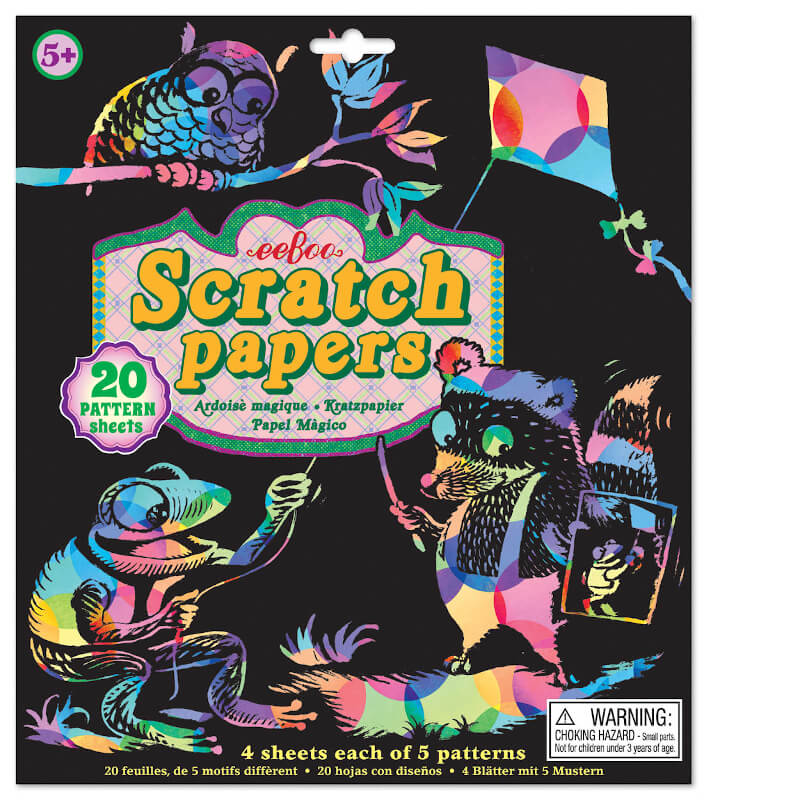 eeBoo Scratch Art Papers 20 Fluorescent Pattern Sheets and Bamboo Stylus 