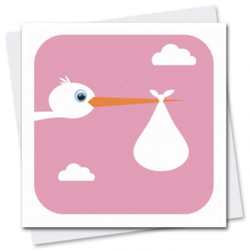 Stripey Cats Pink Stork Card