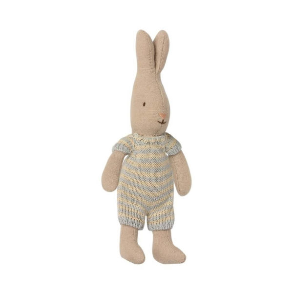 Maileg Micro Rabbit Knitted Suit Pale Blue Cream