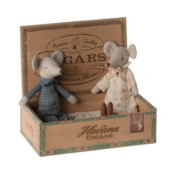 Maileg Grandma Grandad Mice in Cigar Box